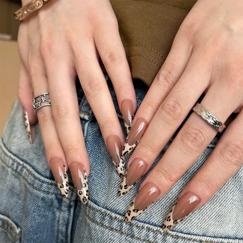 Nude Flower Rhinestone Stiletto Press-On Nails - Almond