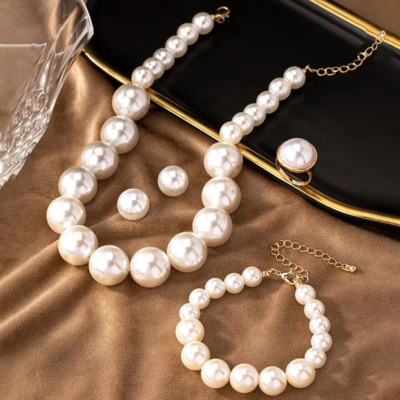 Pearl Jewellery Set - Necklace, Earrings, Bracelet & Ring (5-Piece)