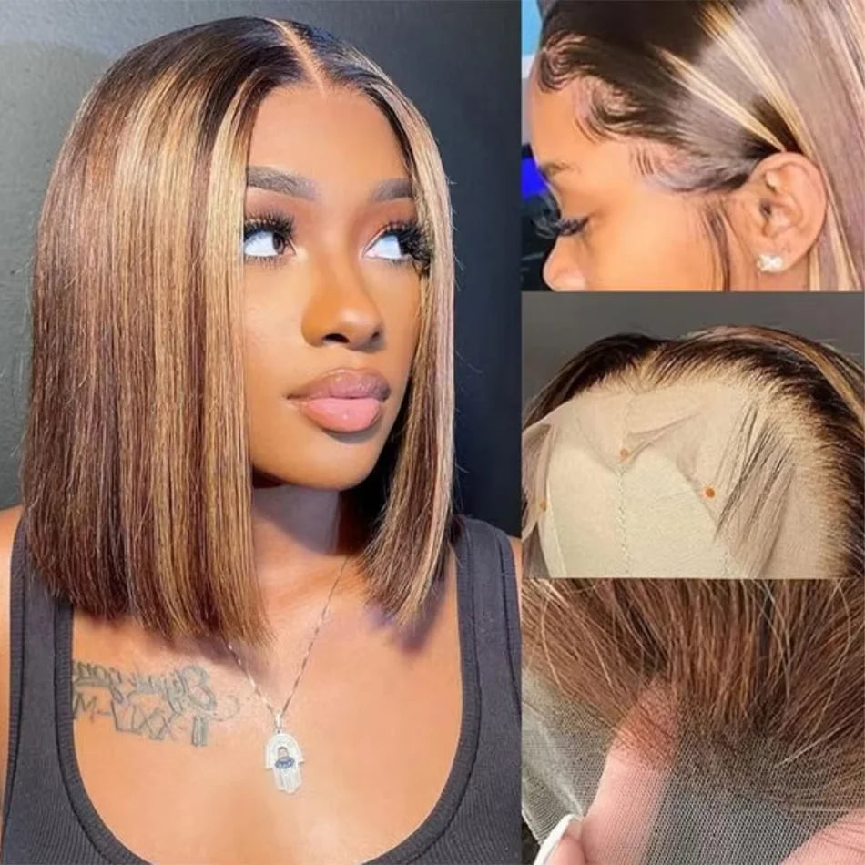 Highlight Blonde Short Bob Wig - 13x4 Lace Front 180-200% Density Human Hair