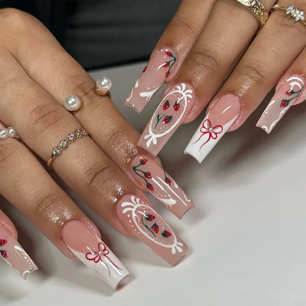 Pink Butterfly Glitter Press-On Nails - French Ballet