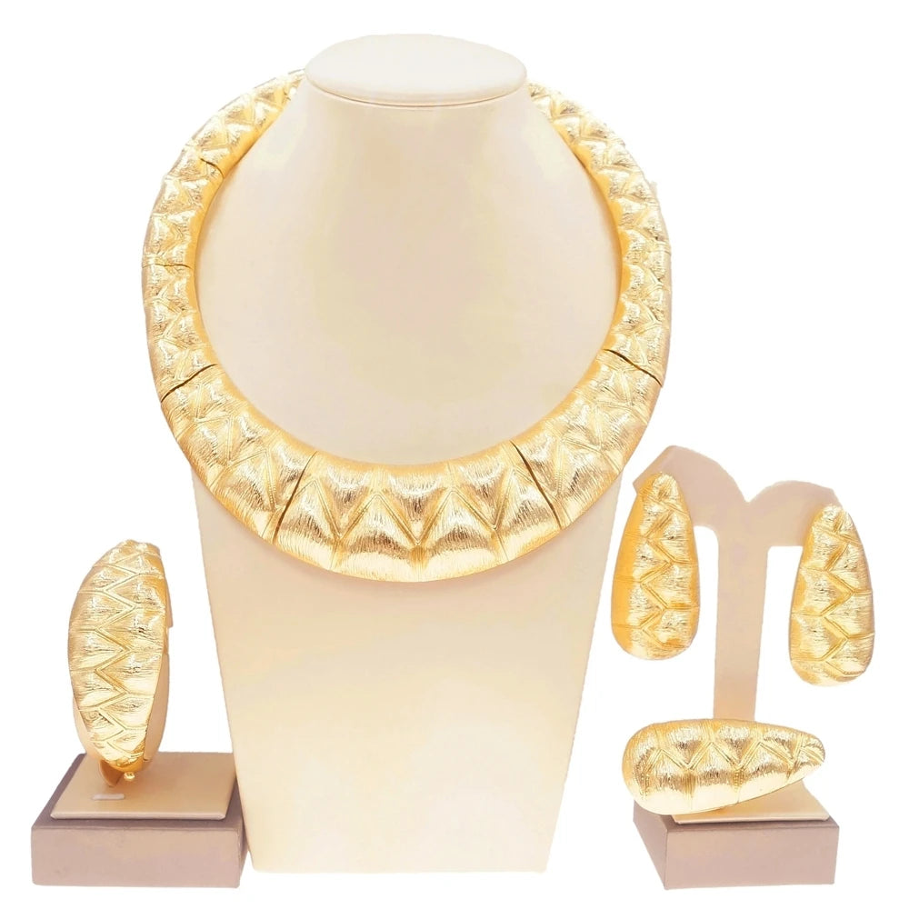 Luxury Brazil Gold Plated Jewellery Set – Necklace, Earrings, Ring & Bracelet