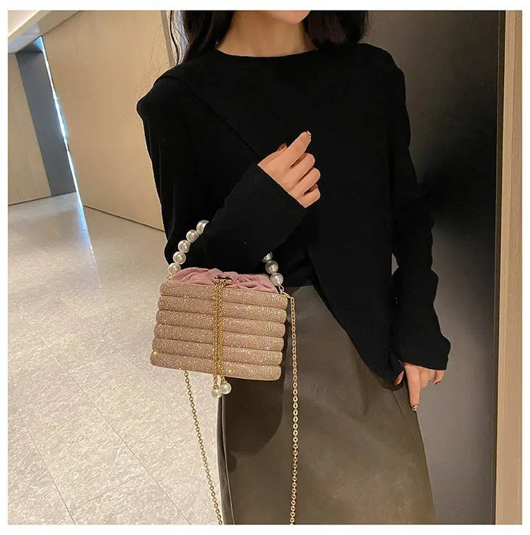 Luxe Pearl & Diamond Metallic Evening Bag