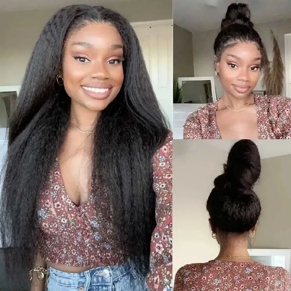 360 Invisi Strap Kinky Straight Wig - Full Lace Yaki 200% Density