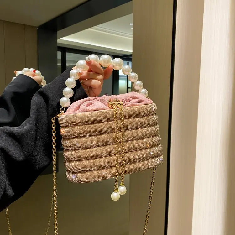 Luxe Pearl & Diamond Metallic Evening Bag