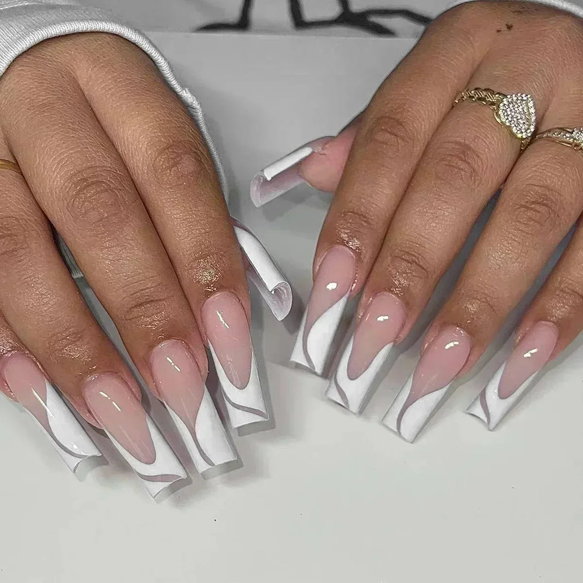 Pink Butterfly Glitter Press-On Nails - French Ballet