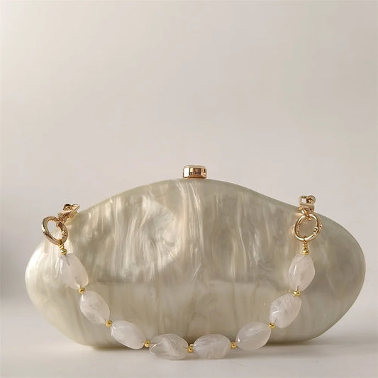 Ivory Shell Box Clutch – Handmade European Shoulder Bag