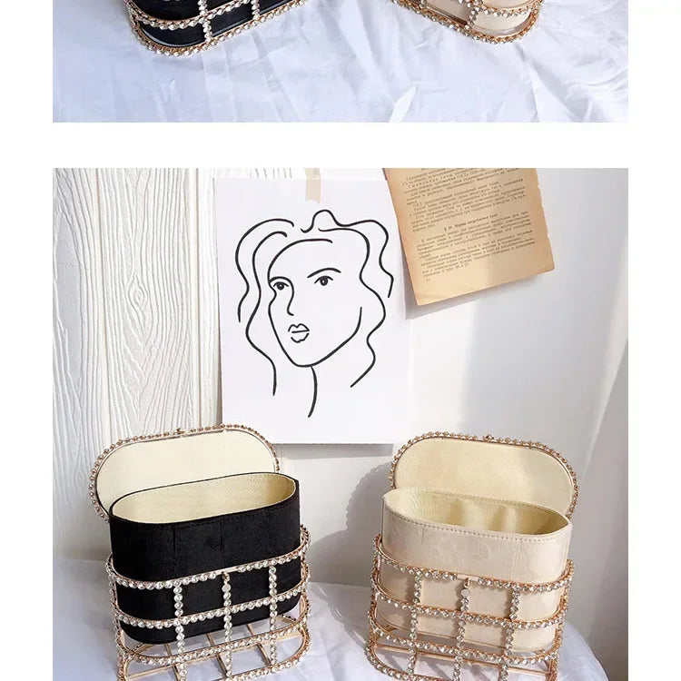 Luxe Pearl & Diamond Metallic Evening Bag