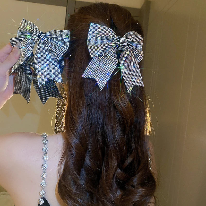Jewelled Bow Spring Hair Clips – Korean-Inspired Glam Accessories