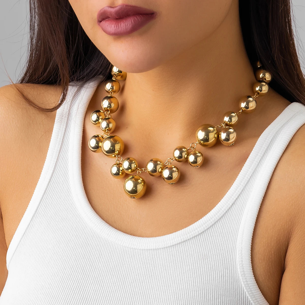 Chunky Acrylic Ball Bead Choker – Exaggerated Grunge Statement Necklace