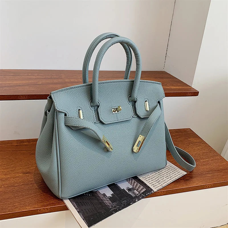 Belted Leather Clasp Tote