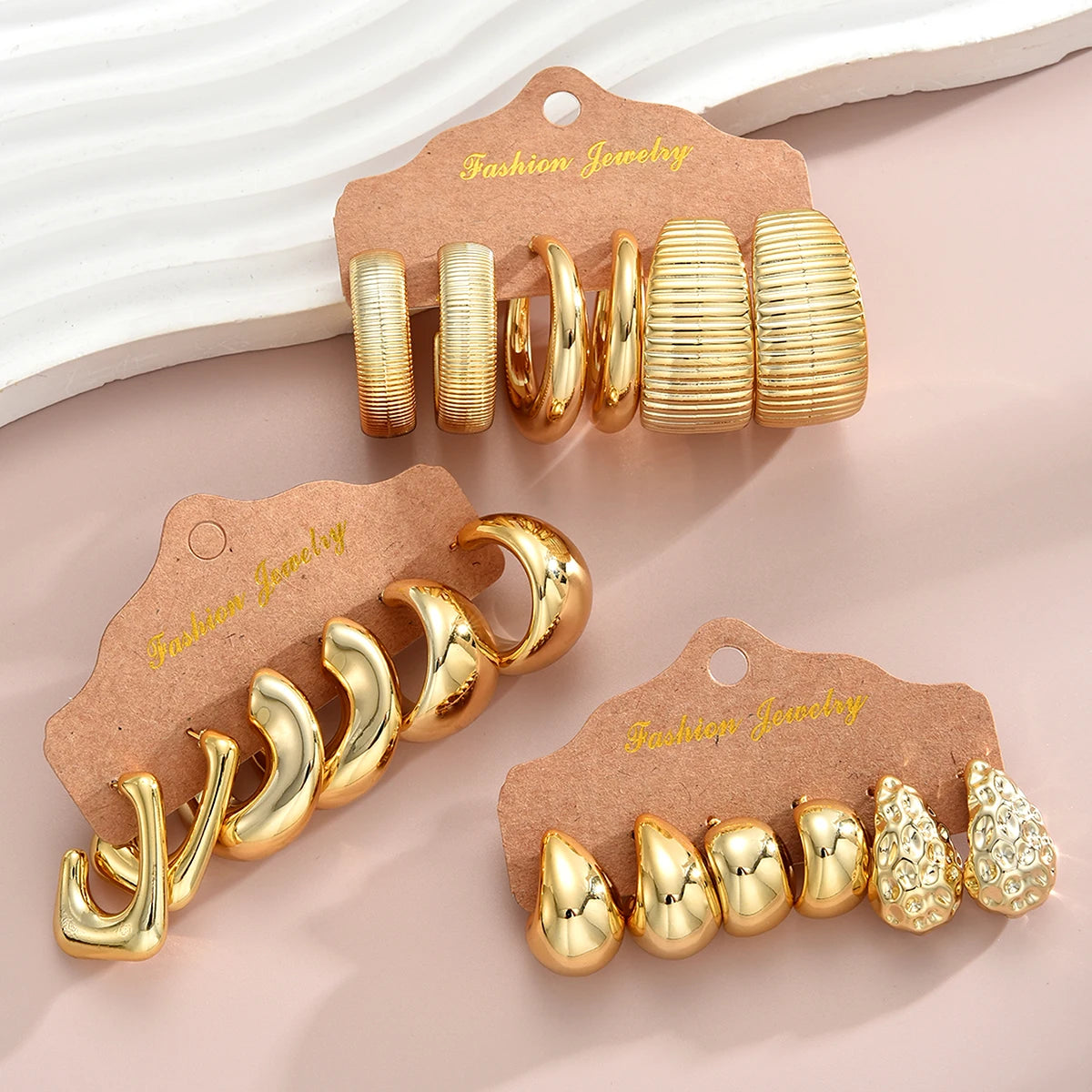 Waterdrop Hoop Earring Set – 18-Piece Gold & Silver Statement Earrings