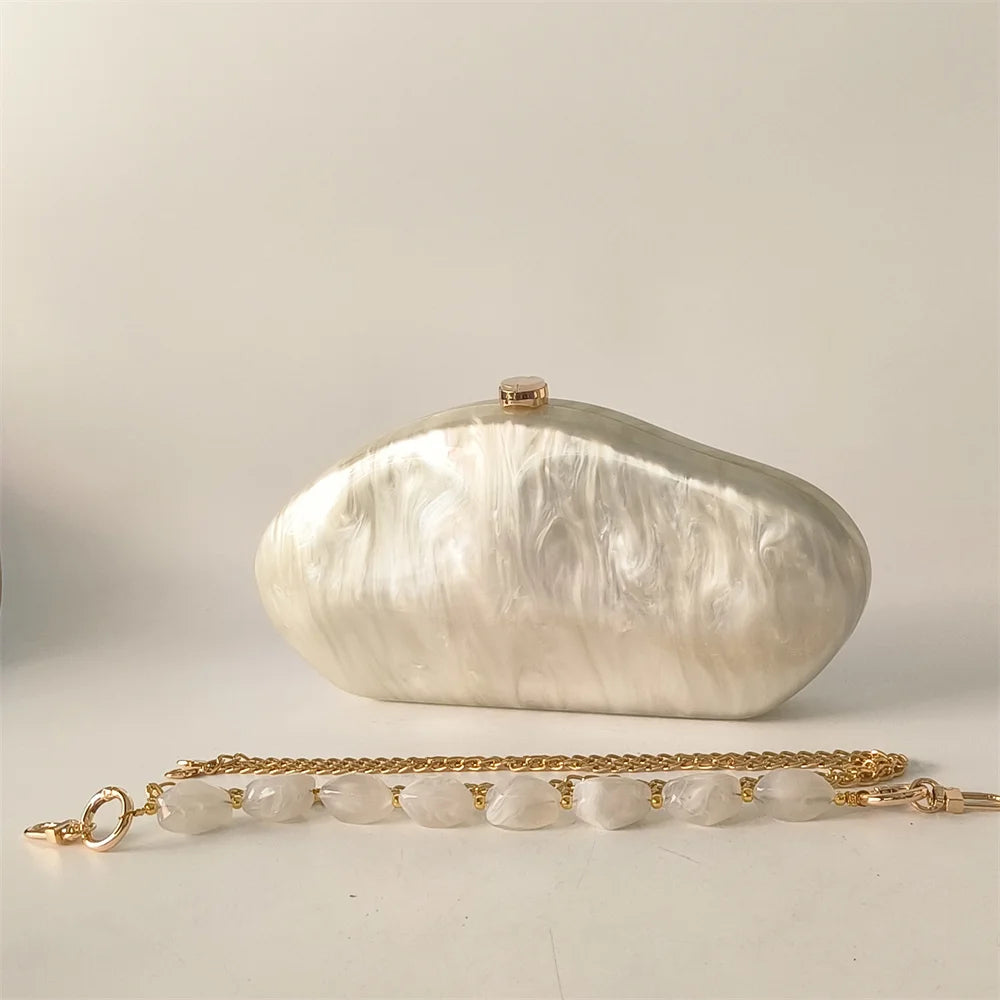 Ivory Shell Box Clutch – Handmade European Shoulder Bag