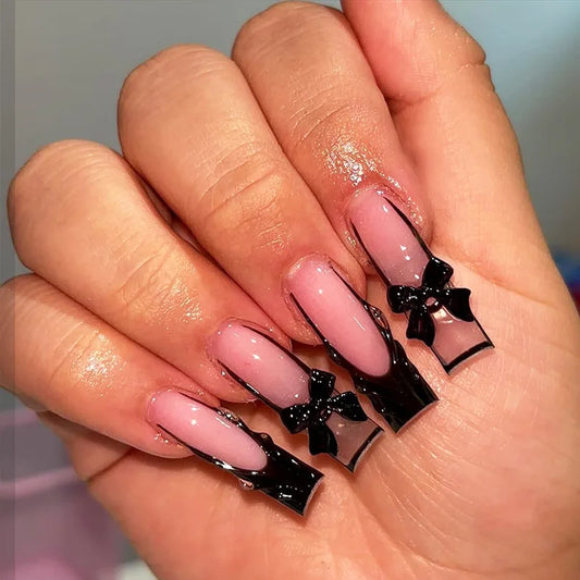 Bow Diamond Long Coffin Press-On Nails (24pcs)