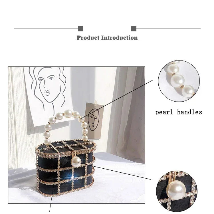 Luxe Pearl & Diamond Metallic Evening Bag