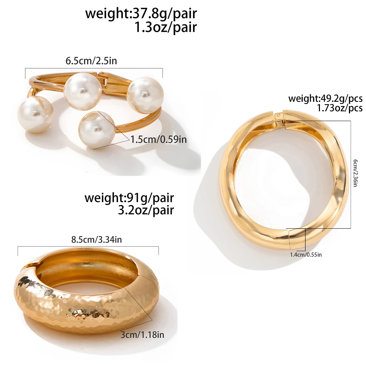 Chunky Pearl Open Cuff Bangle – Bold Statement Bracelet Gold & Silver