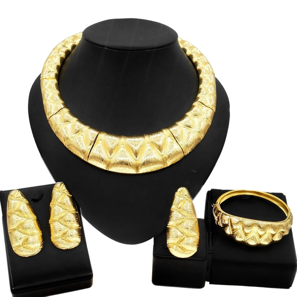Luxury Brazil Gold Plated Jewellery Set – Necklace, Earrings, Ring & Bracelet
