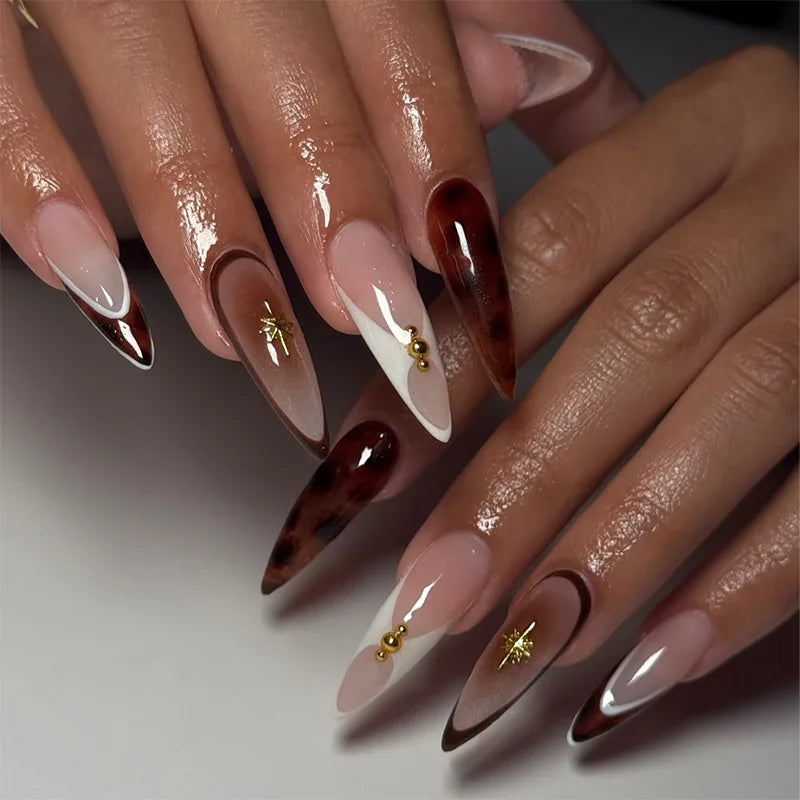 Nude Flower Rhinestone Stiletto Press-On Nails - Almond