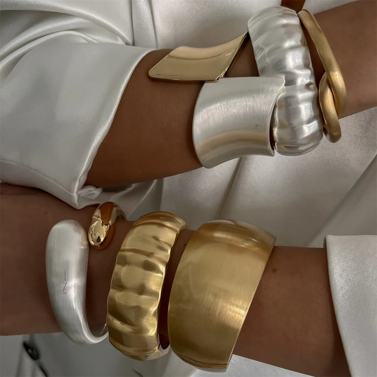 Punk Matte Chunky Open Bangle – Heavy Metal Geometric Cuff Bracelet