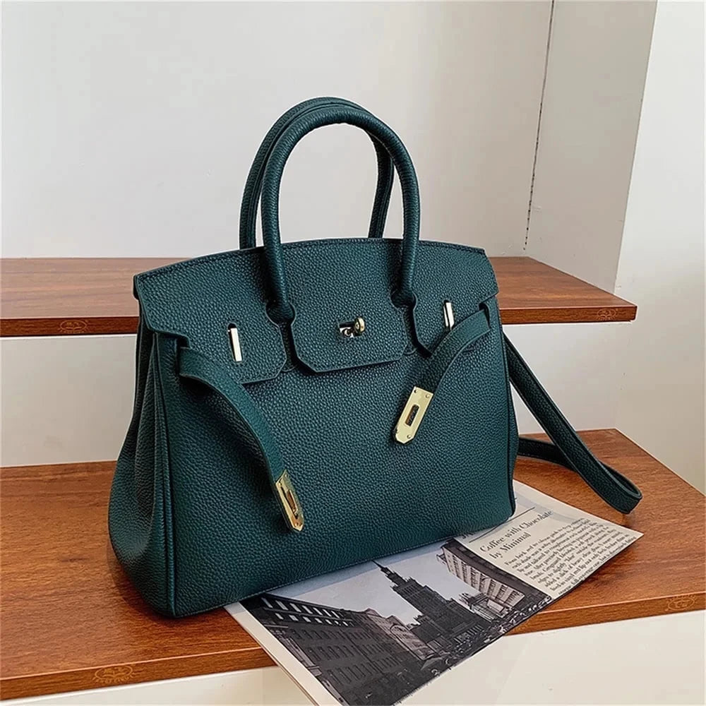 Belted Leather Clasp Tote