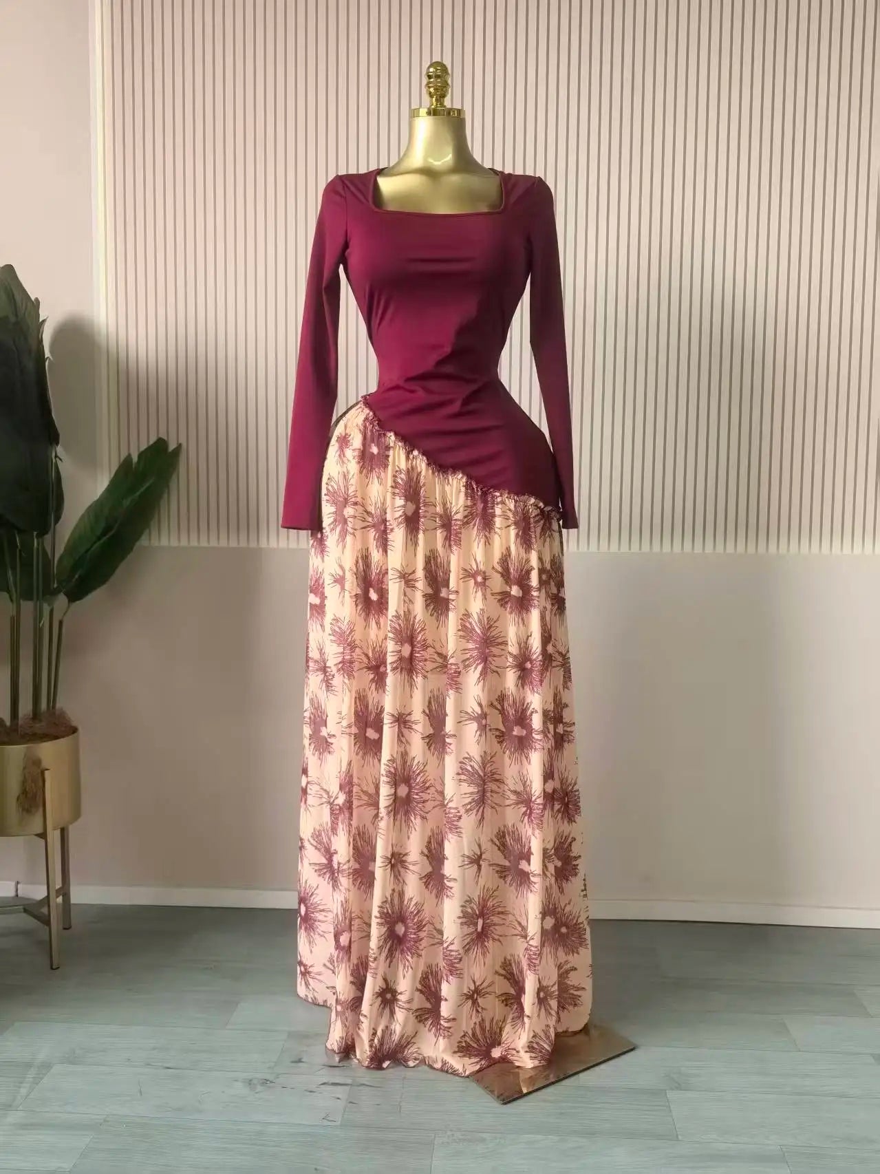Printed Flare Sleeve Maxi Dress