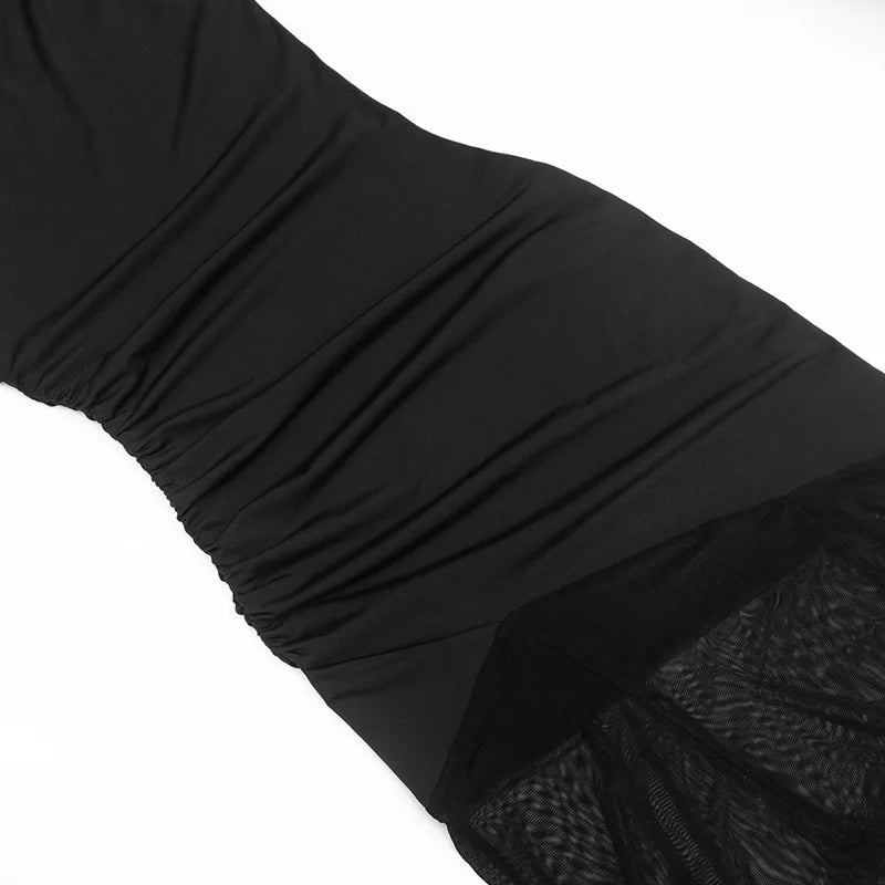 Off-Shoulder Sheer Maxi Dress – Backless Evening Gown