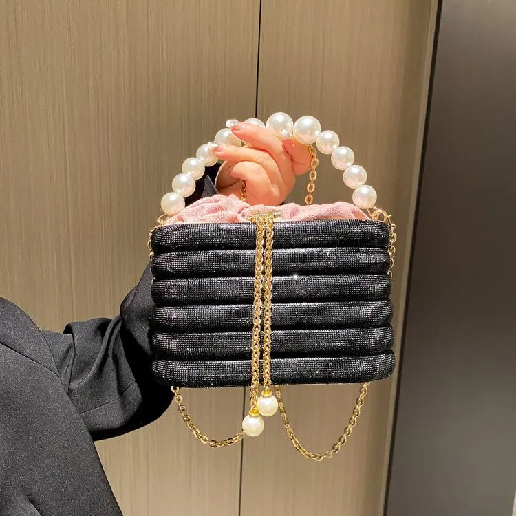 Luxe Pearl & Diamond Metallic Evening Bag