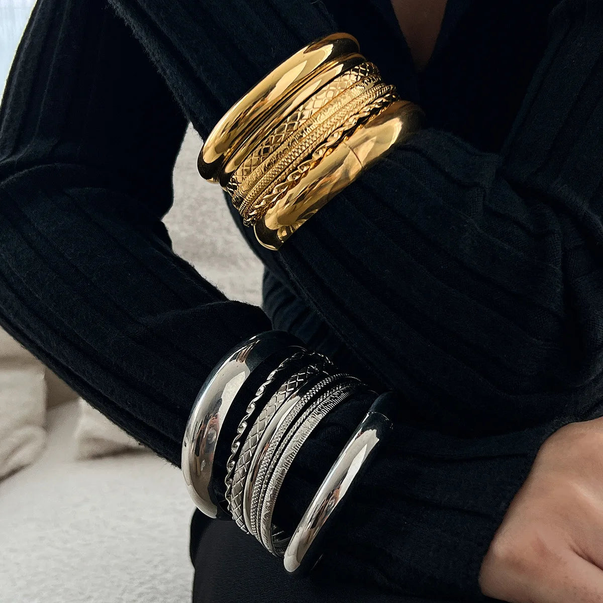 Luxe Twisted Texture Stacking Bangle Set (8 Pieces)