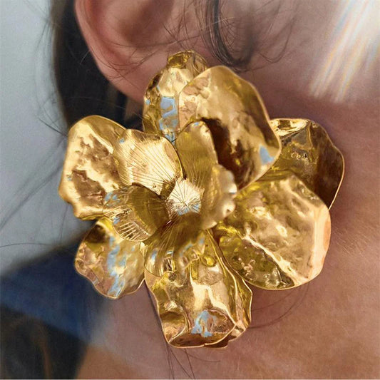 Metallic Folded Flower Drop Earrings