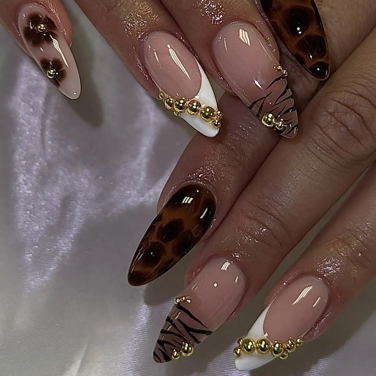 Metallic Gold Leopard Almond Press-On Nails (24pcs)
