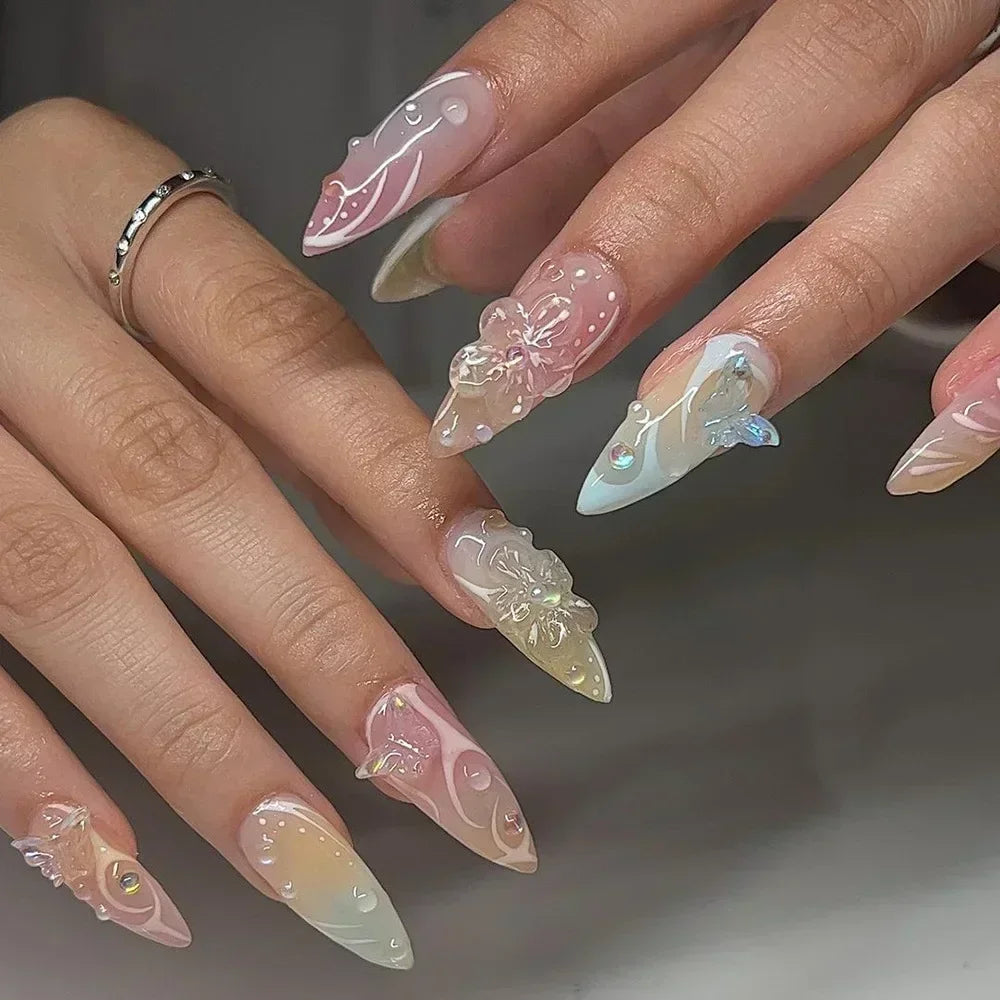 3D Love Glitter Pink Almond Press-On Nails (24pcs)