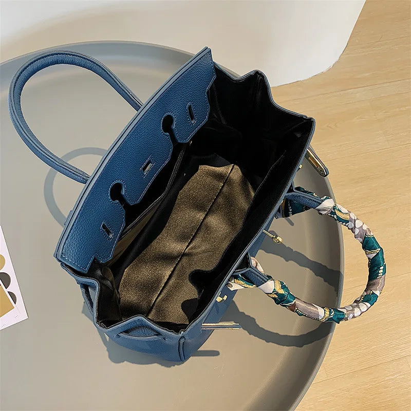 Belted Leather Clasp Tote