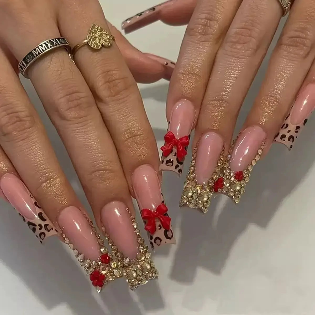 White French Diamond Flower Press-On Nails - Coffin Ballerina