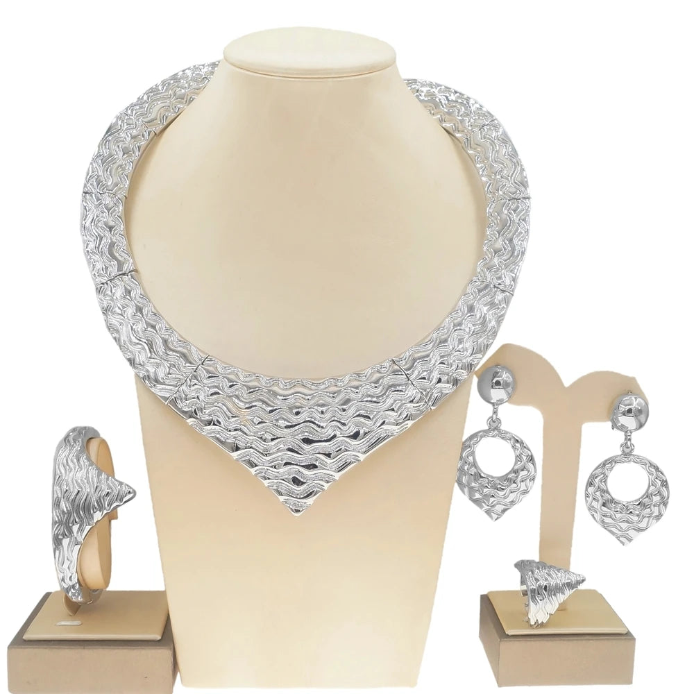 Luxe Dubai Gold Plated Jewellery Set - Necklace, Earrings, Bracelet & Ring