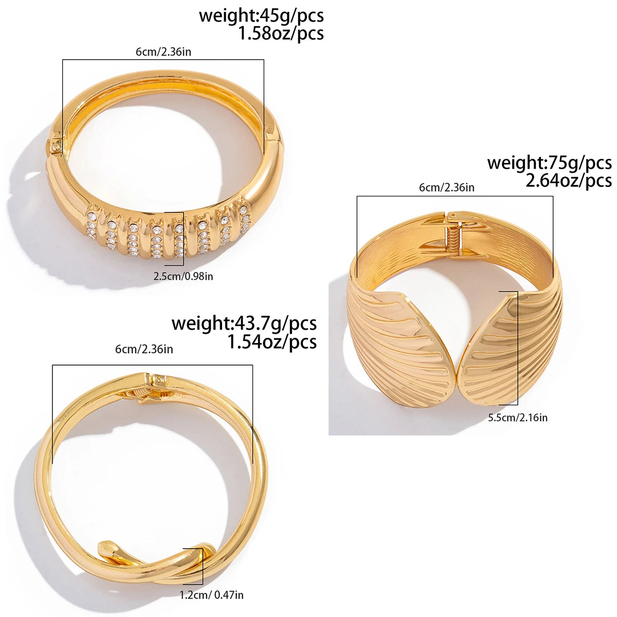 Scallop Knot Open Cuff Bangle – Vintage Gold & Silver Rhinestone Bracelet