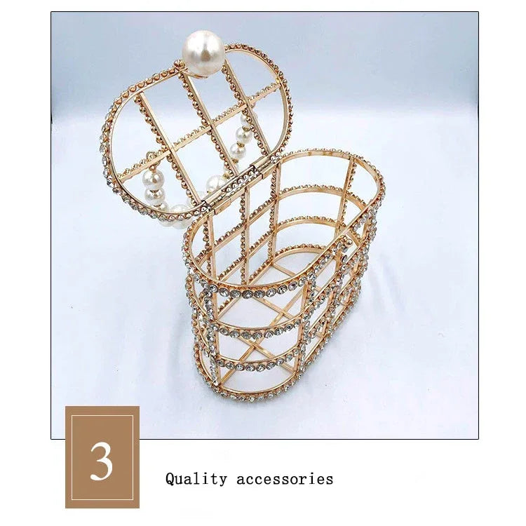 Luxe Pearl & Diamond Metallic Evening Bag