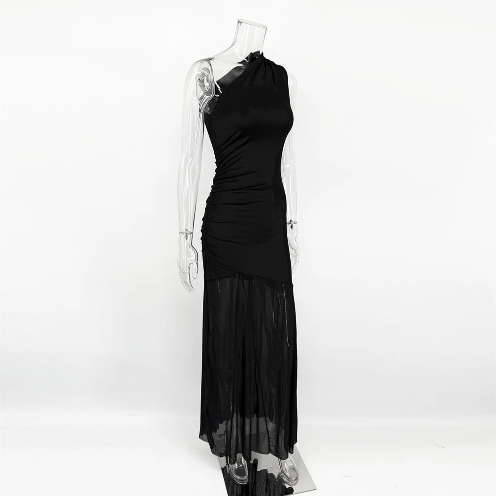 Off-Shoulder Sheer Maxi Dress – Backless Evening Gown