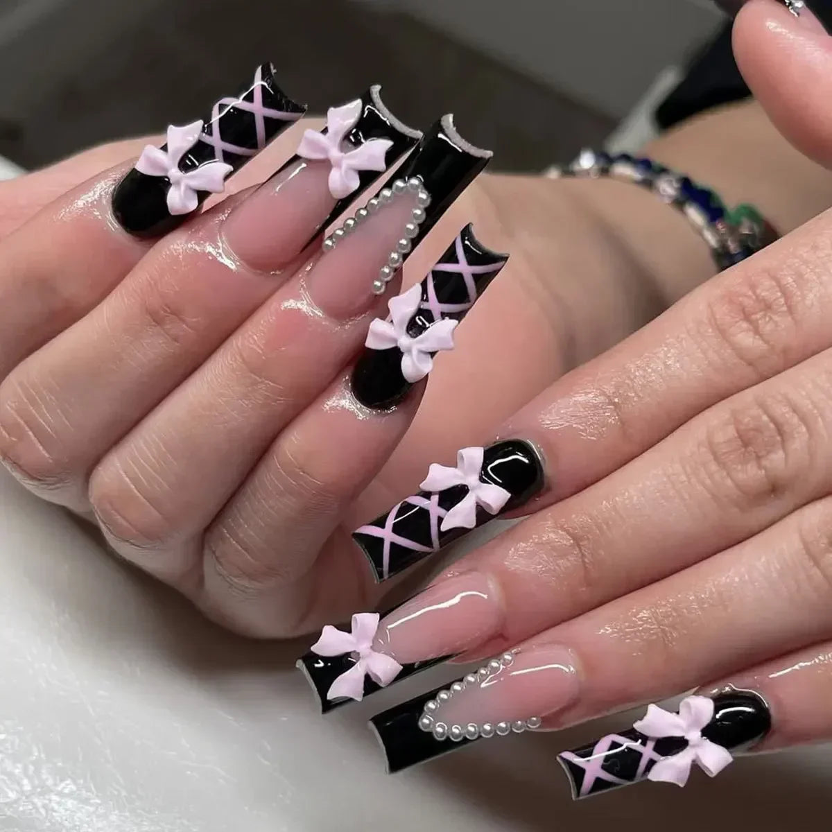 Pink Butterfly Glitter Press-On Nails - French Ballet