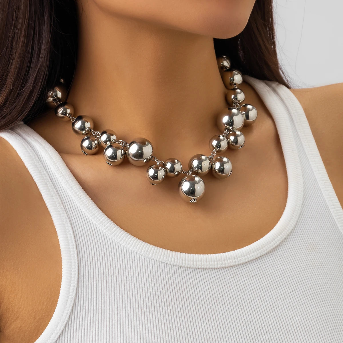 Chunky Acrylic Ball Bead Choker – Exaggerated Grunge Statement Necklace
