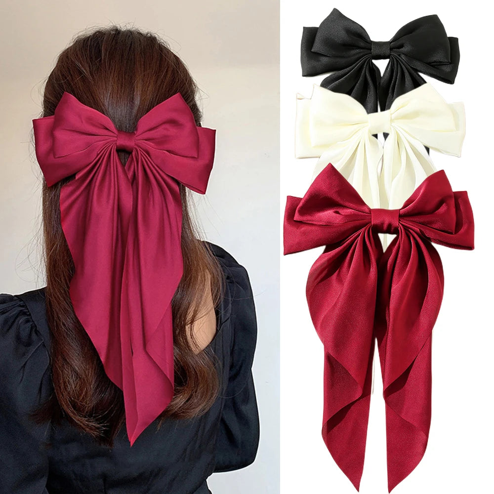 Minimalist Silk Bow Hair Clips – Set of 3 Elegant Barrettes