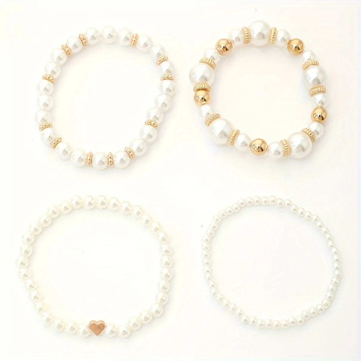 Pearl Love Charm Bracelet Set – 4-Piece Stacking Set