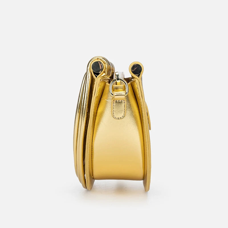 Gold Handwoven Noodle Hobo Bag – Luxury Half Round Evening Clutch