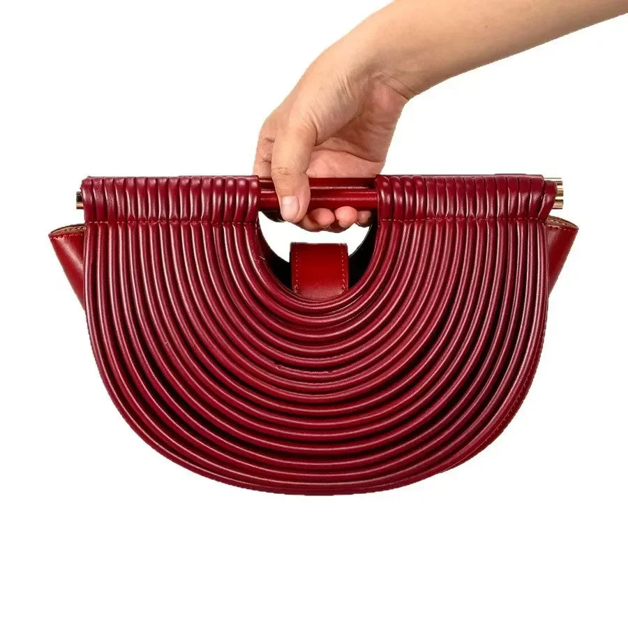 Gold Handwoven Noodle Hobo Bag – Luxury Half Round Evening Clutch
