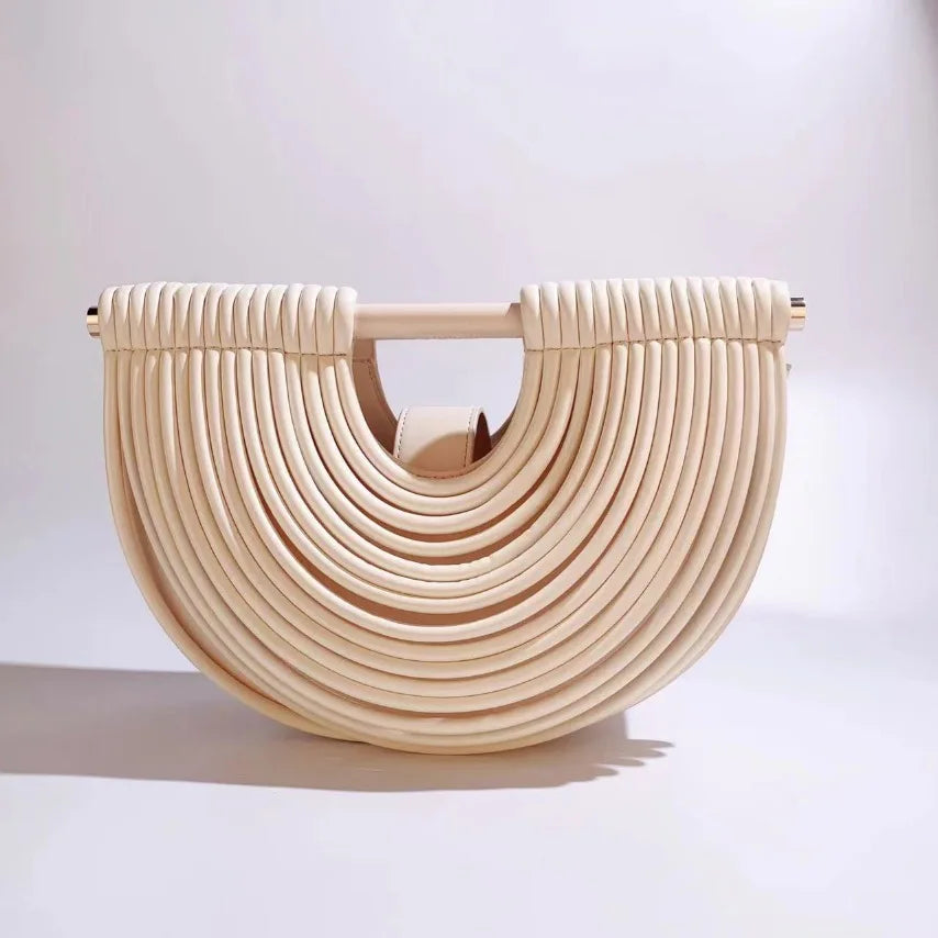 Gold Handwoven Noodle Hobo Bag – Luxury Half Round Evening Clutch
