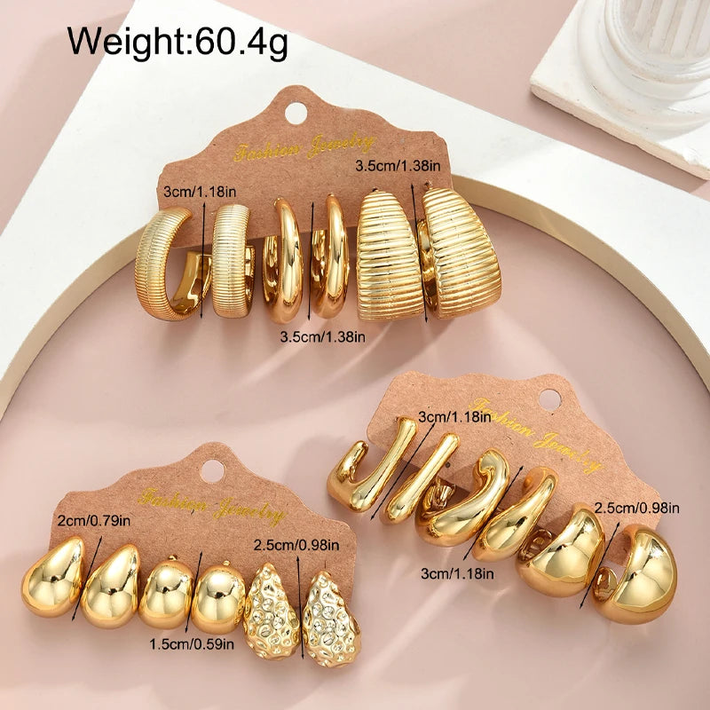 Waterdrop Hoop Earring Set – 18-Piece Gold & Silver Statement Earrings