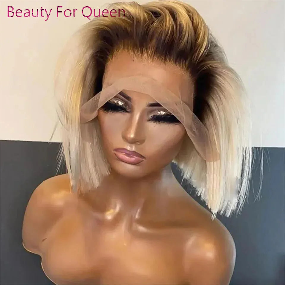 Ombre Blonde Short Bob Wig - 13x4/13x6 Lace Front 180% Density
