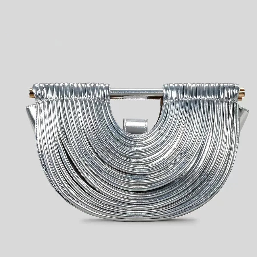 Gold Handwoven Noodle Hobo Bag – Luxury Half Round Evening Clutch