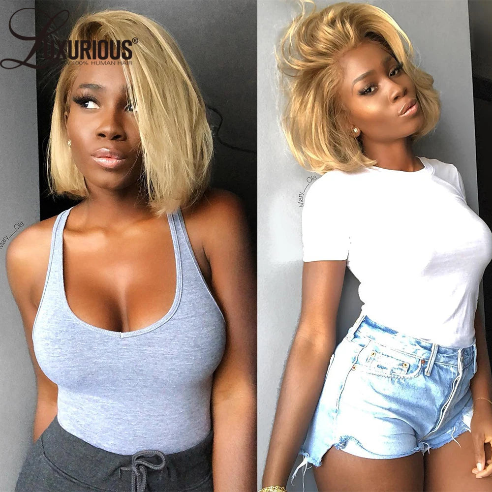 Ombre Honey Blonde Bob Wig - Premium Human Hair