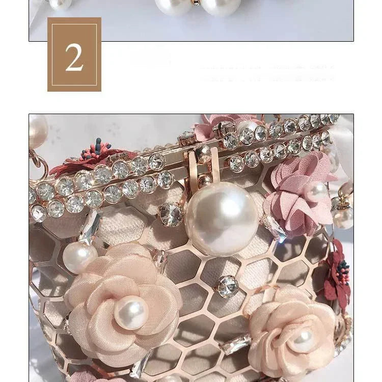 Luxe Pearl & Diamond Metallic Evening Bag