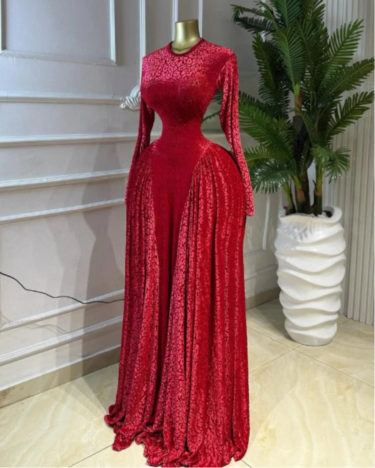 Velvet & Mesh Corseted Pleated A-Line Maxi Dress