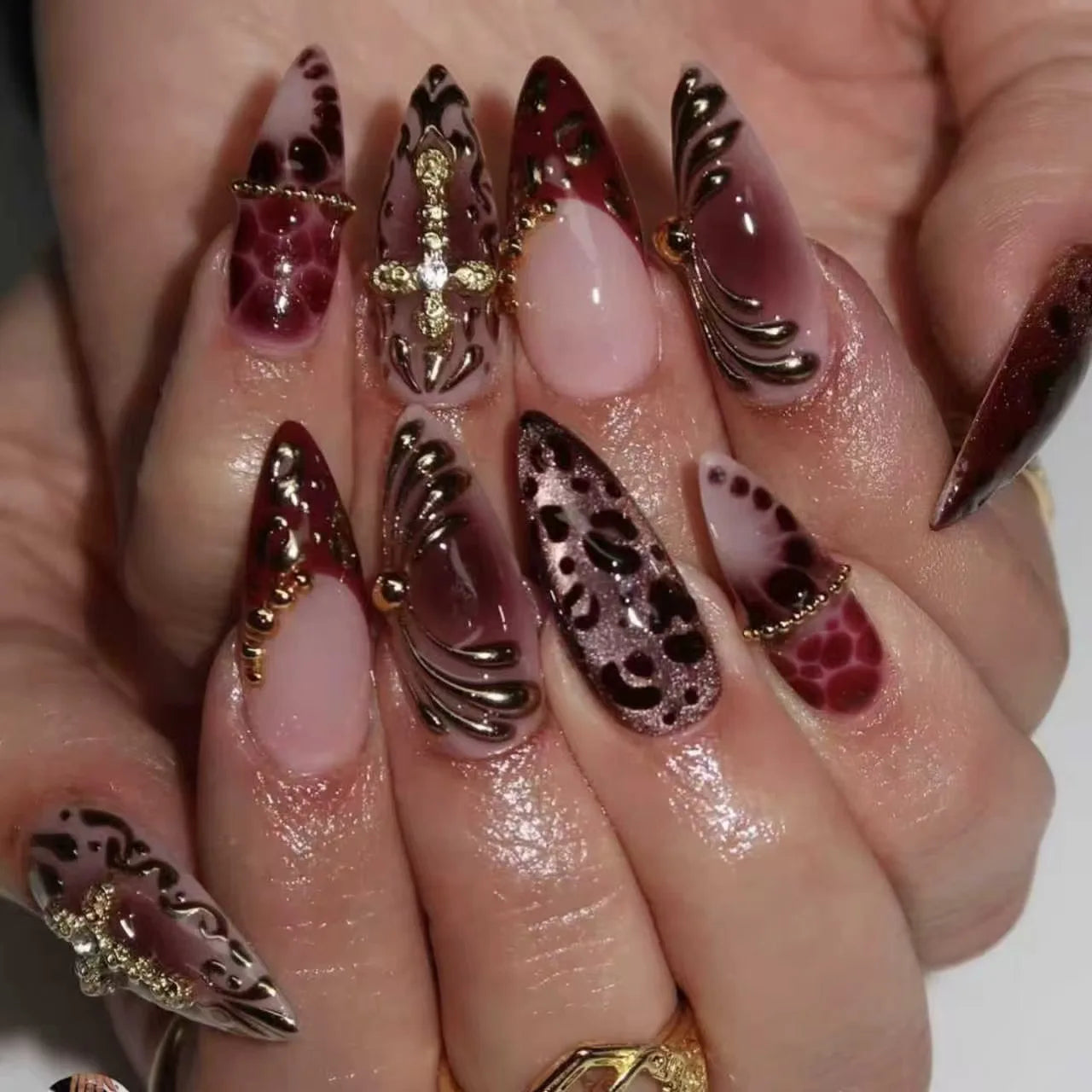 Metallic Gold Leopard Almond Press-On Nails (24pcs)